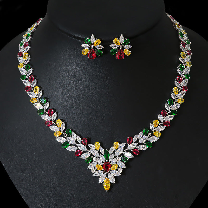 Bridal Jewelry Set, Necklace Ice Flower Earrings Zirconia Pop Jewelry