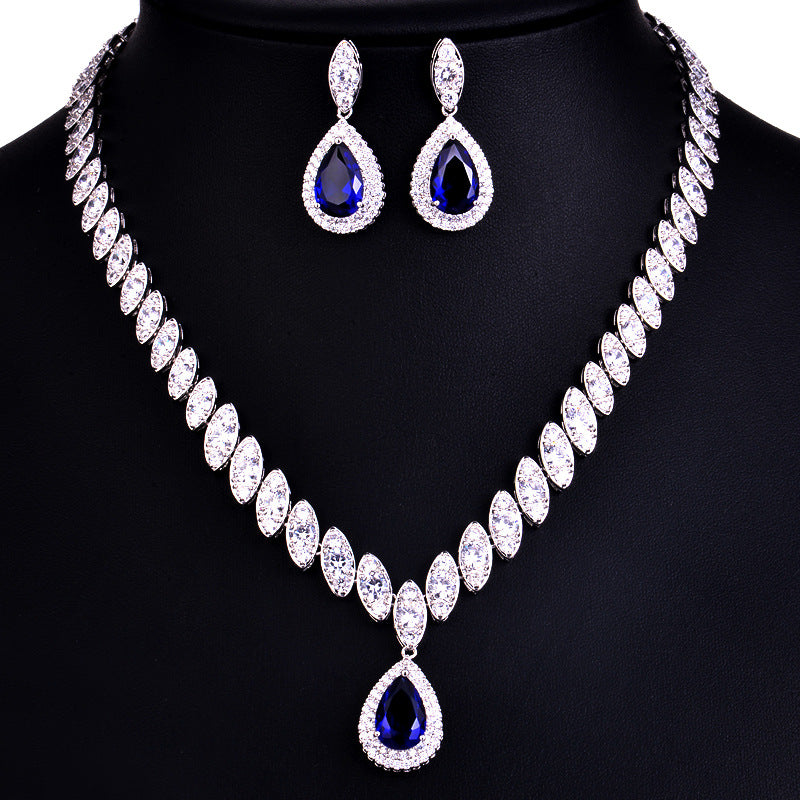 Bridal drop necklace set, zircon tassel earrings, wedding accessories