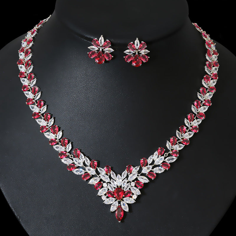 Bridal Jewelry Set, Necklace Ice Flower Earrings Zirconia Pop Jewelry