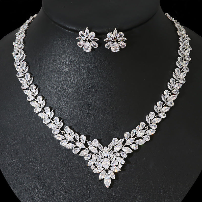 Bridal Jewelry Set, Necklace Ice Flower Earrings Zirconia Pop Jewelry