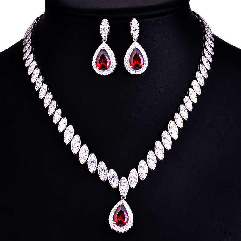 Bridal drop necklace set, zircon tassel earrings, wedding accessories