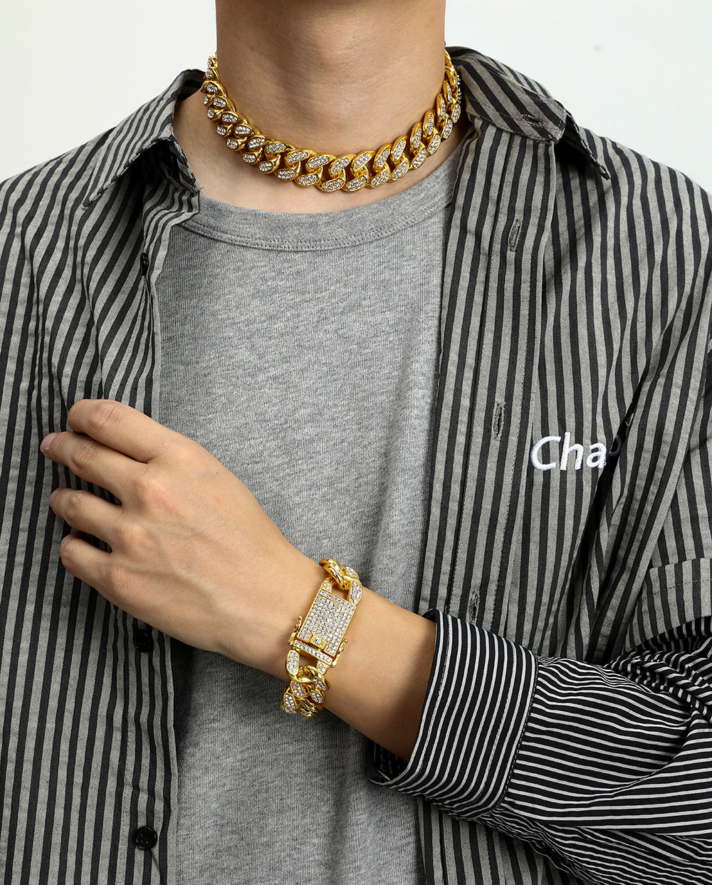 Cuff Cuban Chain and Bracelet