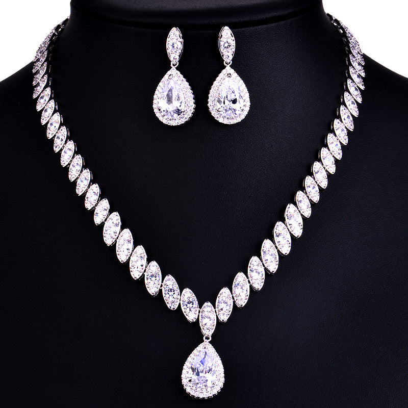 Bridal drop necklace set, zircon tassel earrings, wedding accessories