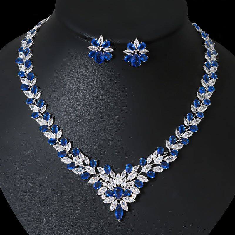 Bridal Jewelry Set, Necklace Ice Flower Earrings Zirconia Pop Jewelry