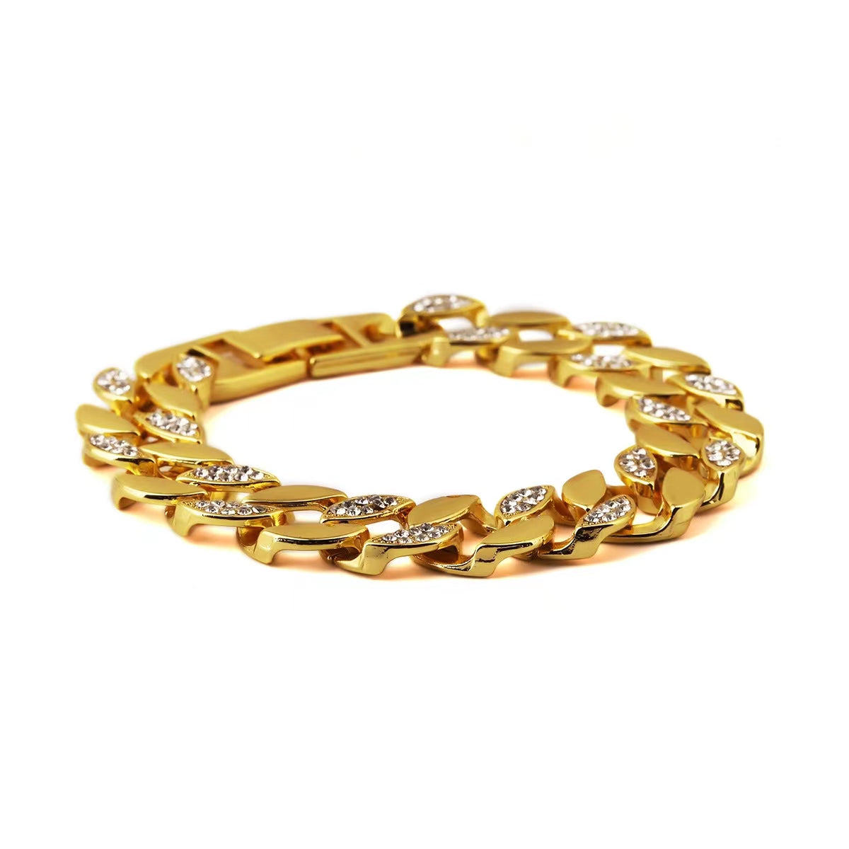 Wide design Cuban link and Bracelet with Rhinestones