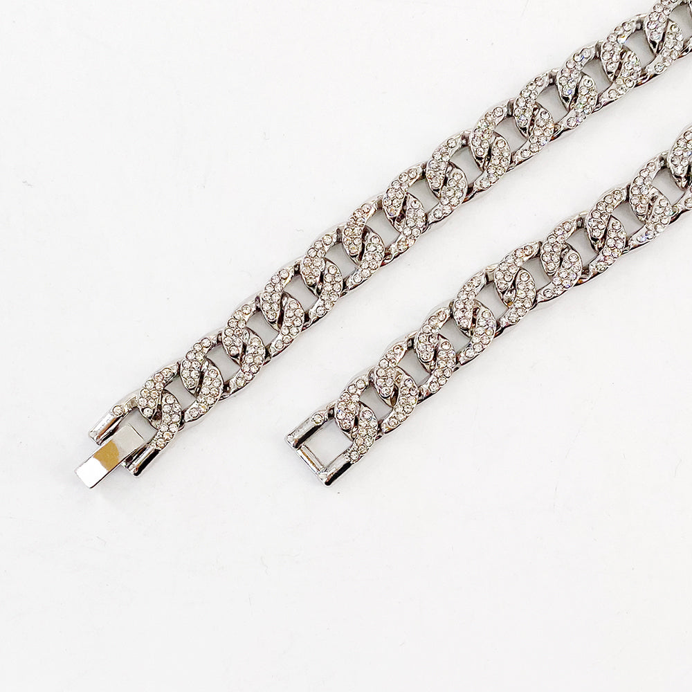 Thin design Rhinestones Cuban Chain and Bracelet