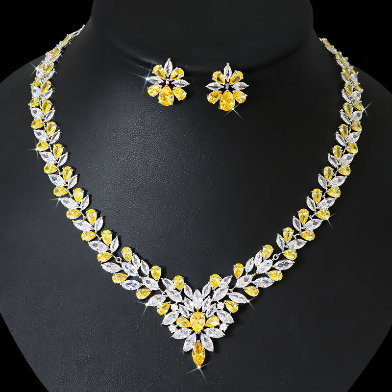 Bridal Jewelry Set, Necklace Ice Flower Earrings Zirconia Pop Jewelry