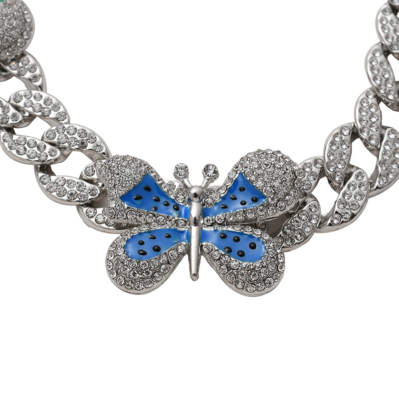 Five Butterfly Cuban Chain and Bracelet