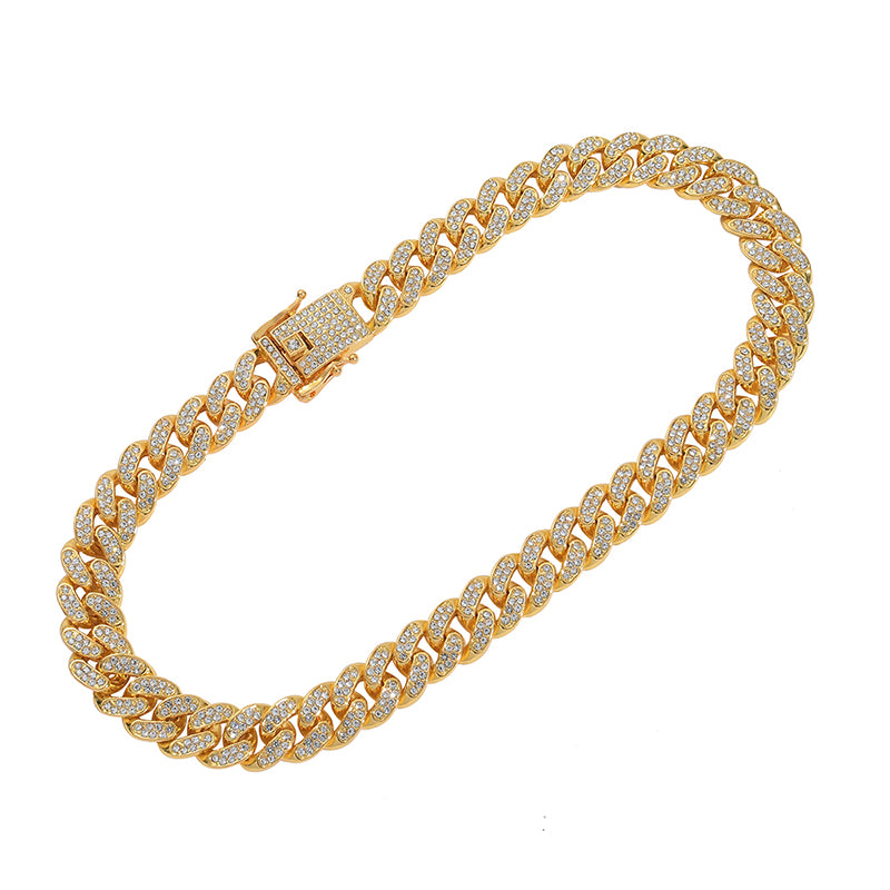 Classic Rhinestones Cuban Chain and Bracelet