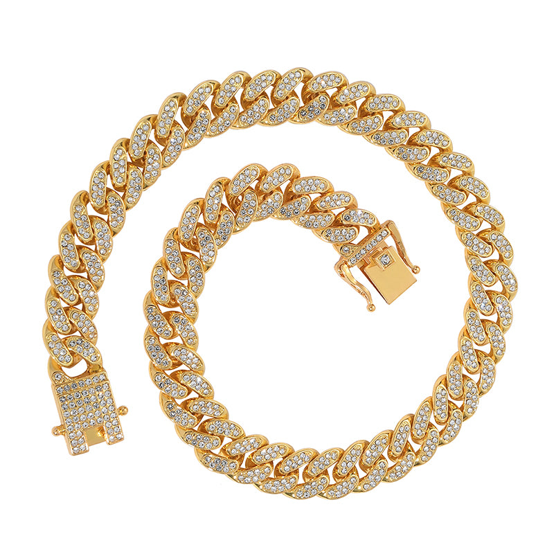 Classic Rhinestones Cuban Chain and Bracelet