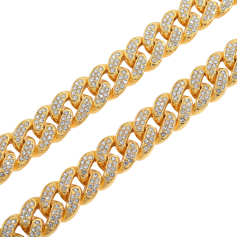 Classic Rhinestones Cuban Chain and Bracelet