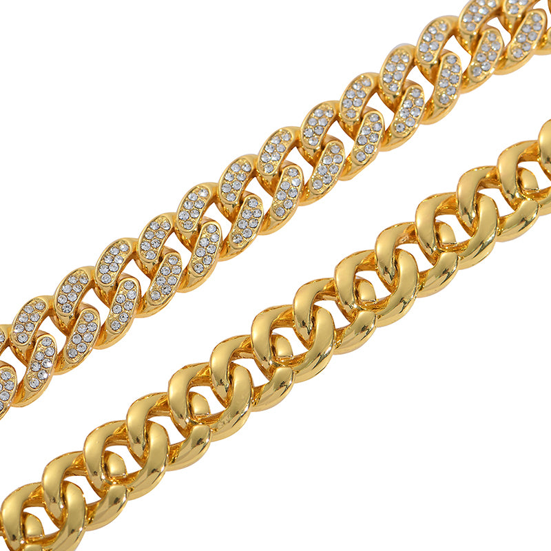 Classic Rhinestones Cuban Chain and Bracelet