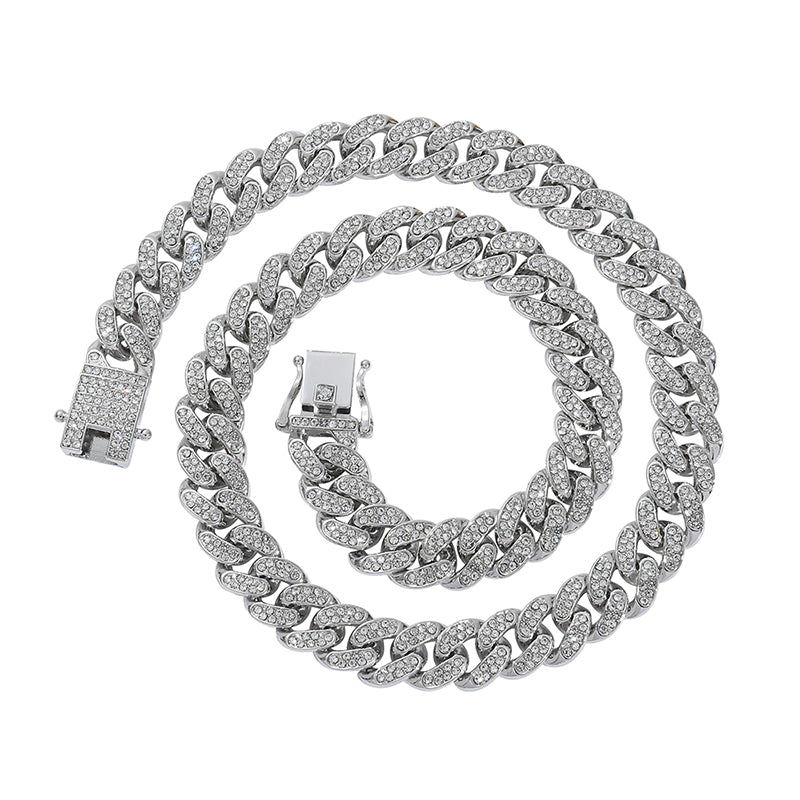 Classic Rhinestones Cuban Chain and Bracelet