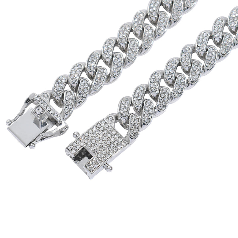 Classic Rhinestones Cuban Chain and Bracelet