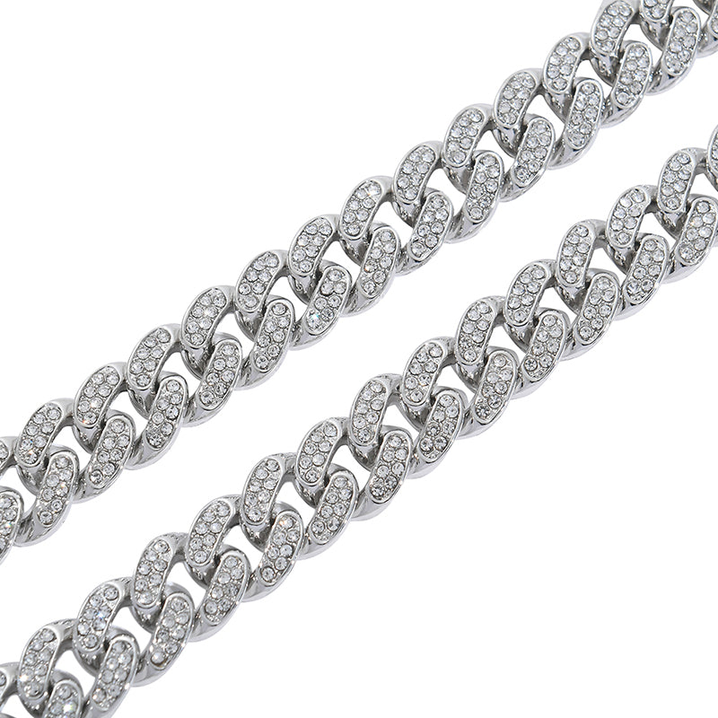 Classic Rhinestones Cuban Chain and Bracelet