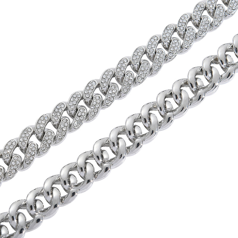 Classic Rhinestones Cuban Chain and Bracelet