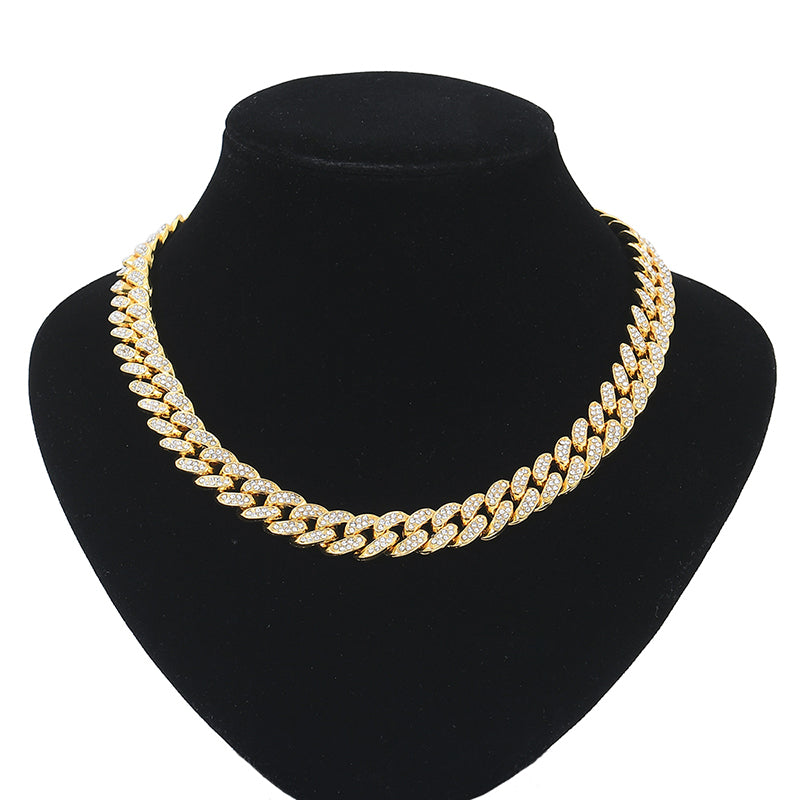 Classic Rhinestones Cuban Chain and Bracelet