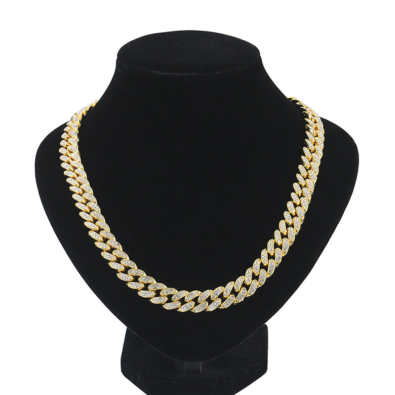 Classic Rhinestones Cuban Chain and Bracelet