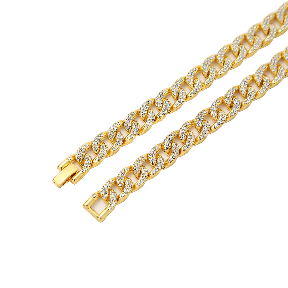 Thin design Rhinestones Cuban Chain and Bracelet