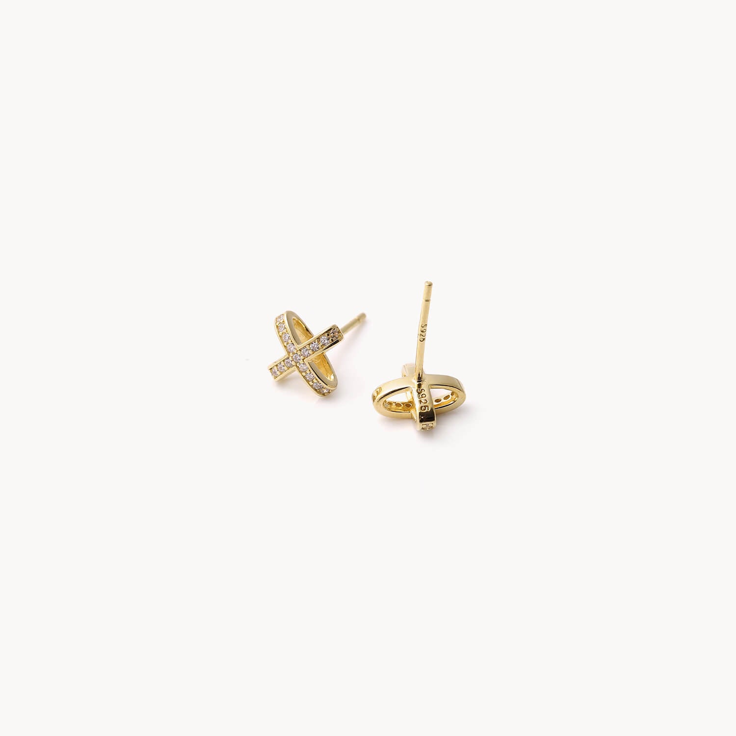 Hollow cross inlaid zirconium silver stud earrings