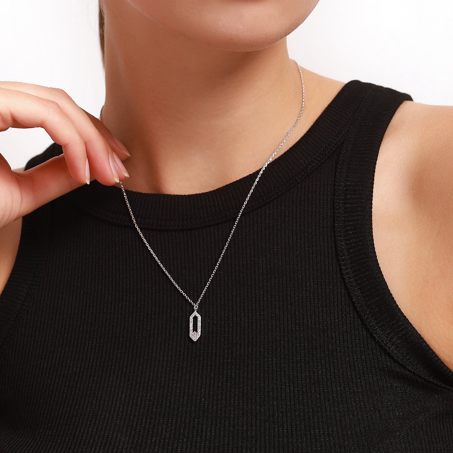 S925 silver geometric Pendant with zirconium Necklace