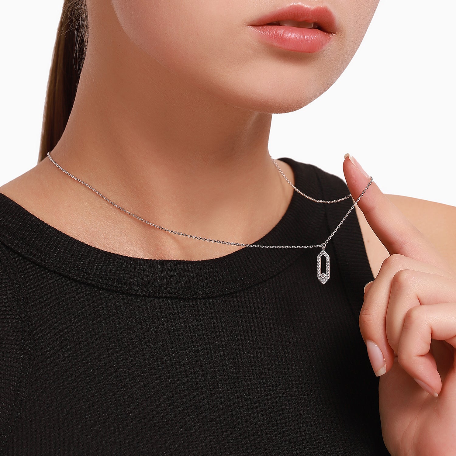 S925 silver geometric Pendant with zirconium Necklace