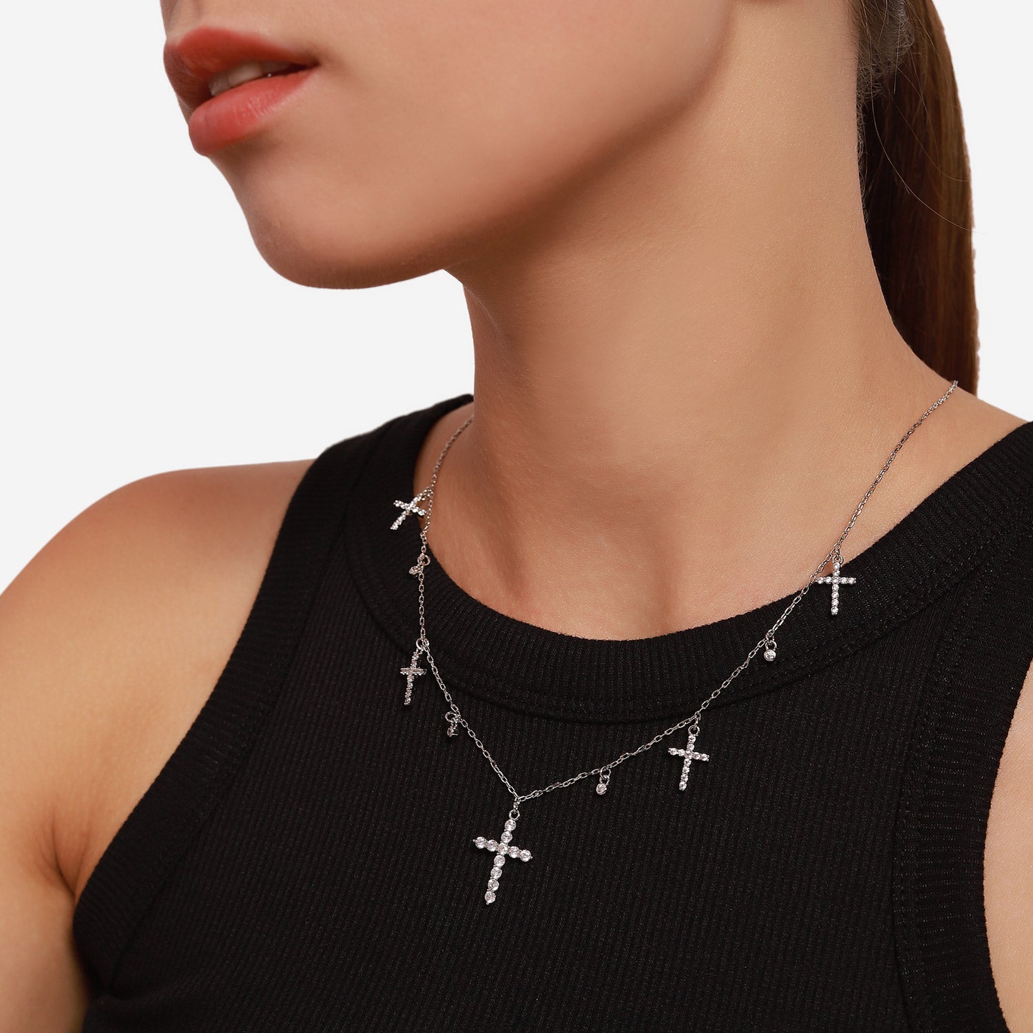 Classic Simple 18K Gold Cross Zirconium Necklace