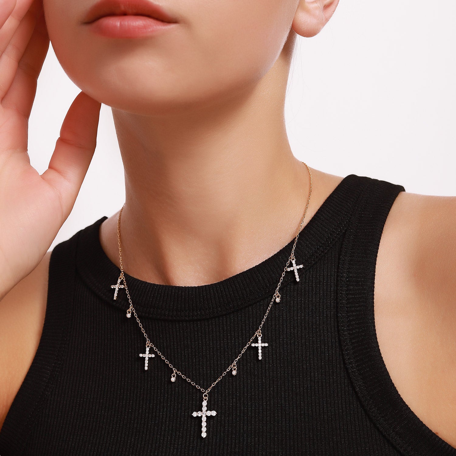 Classic Simple 18K Gold Cross Zirconium Necklace