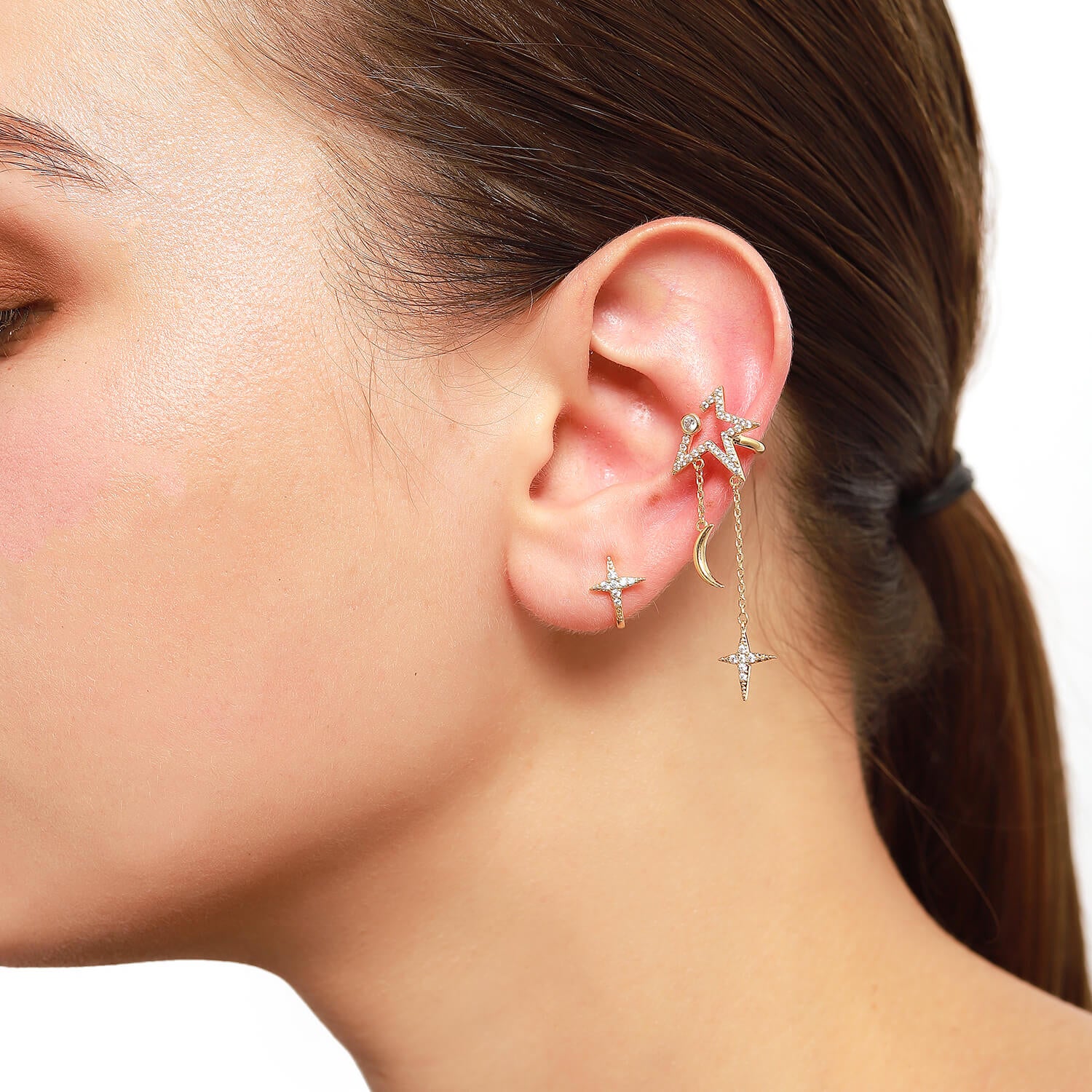 Temperament star moon earrings without pierced ears