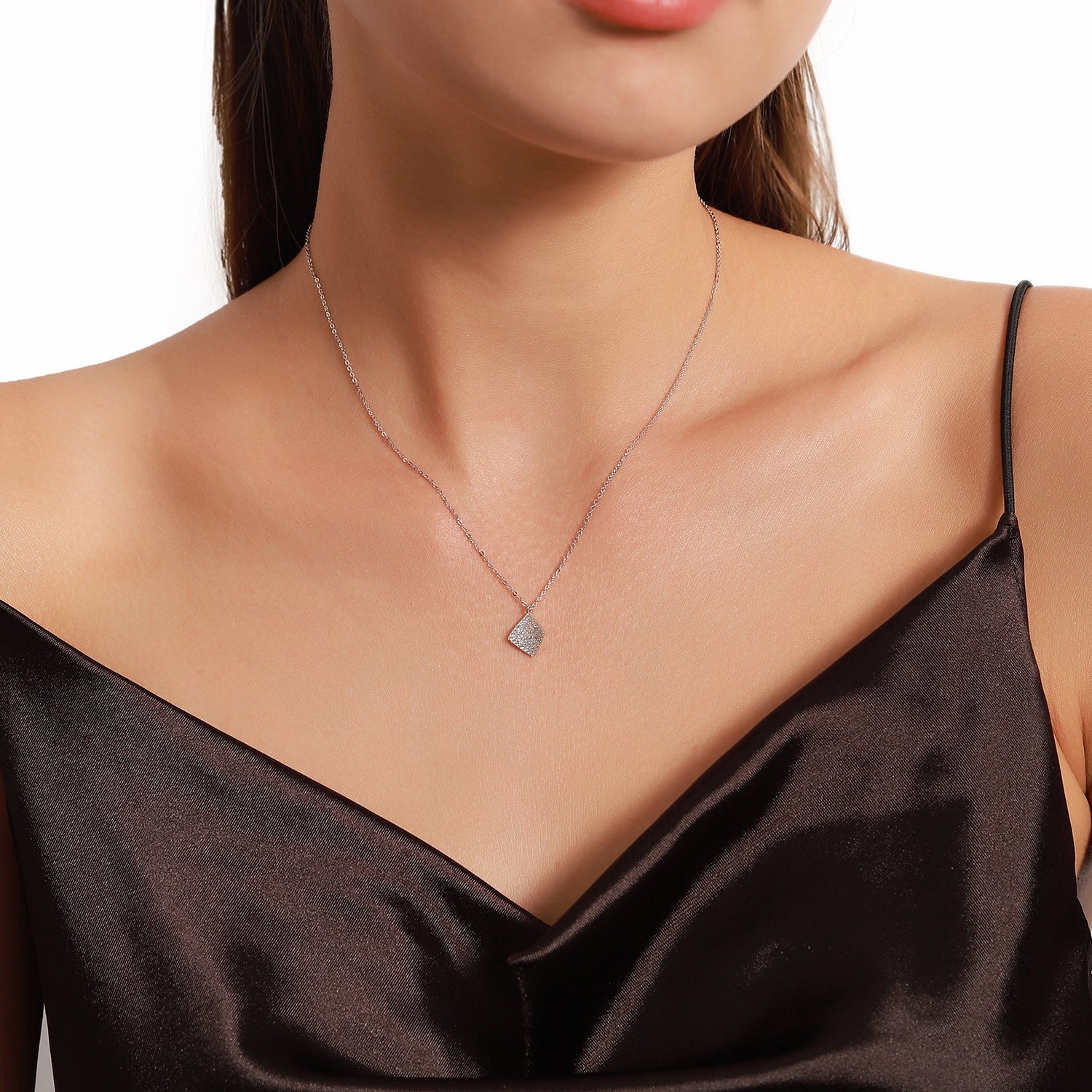 Geometric Diamond Pendant Necklace with Zirconium