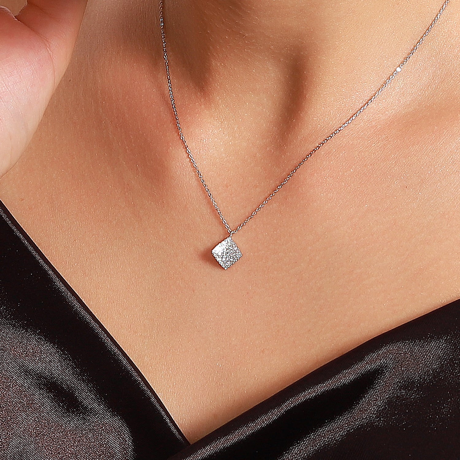 Geometric Diamond Pendant Necklace with Zirconium