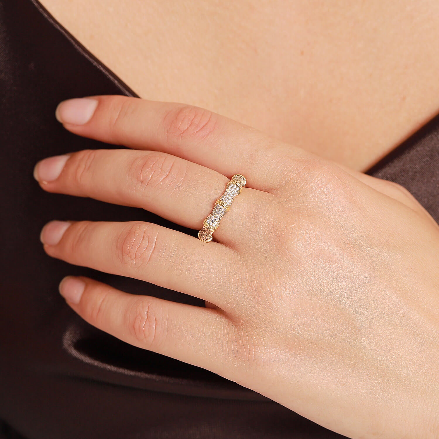 Light luxury inlaid zirconium bamboo ring ring