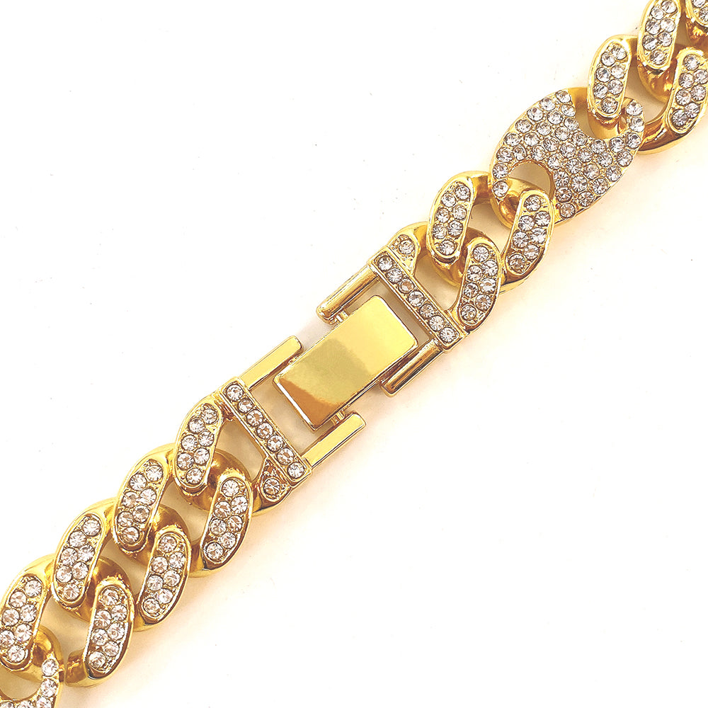 Sterling Rhinestones Cuban Chain and Bracelet