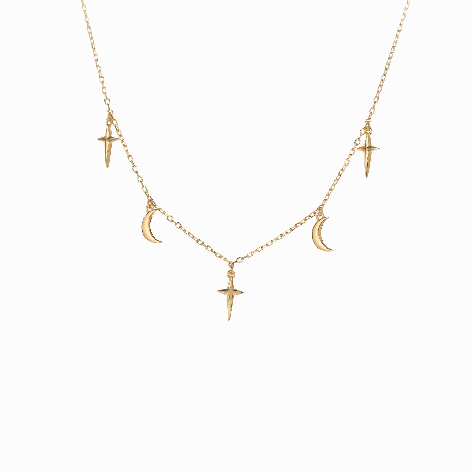 Exquisite Gold-Plated Necklace of Moon and Stars